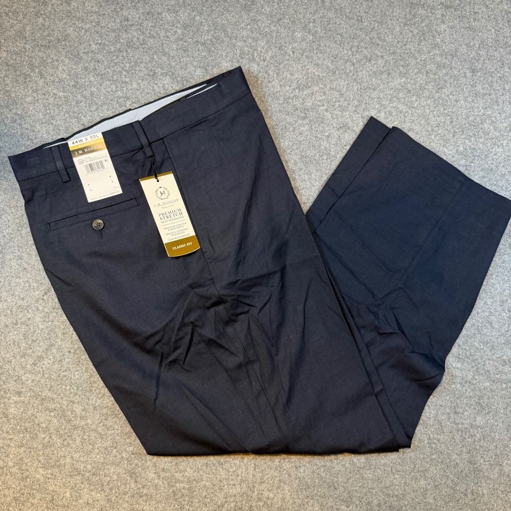 J.M. Haggar Premium Stretch Suit Pants Men 44W 30L Dark Navy Classic Fit HY00182